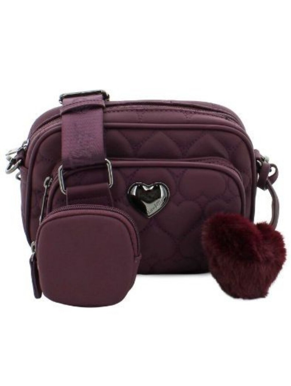 Betsey Johnson Quilted Heart Plum Crossbody Handbg
